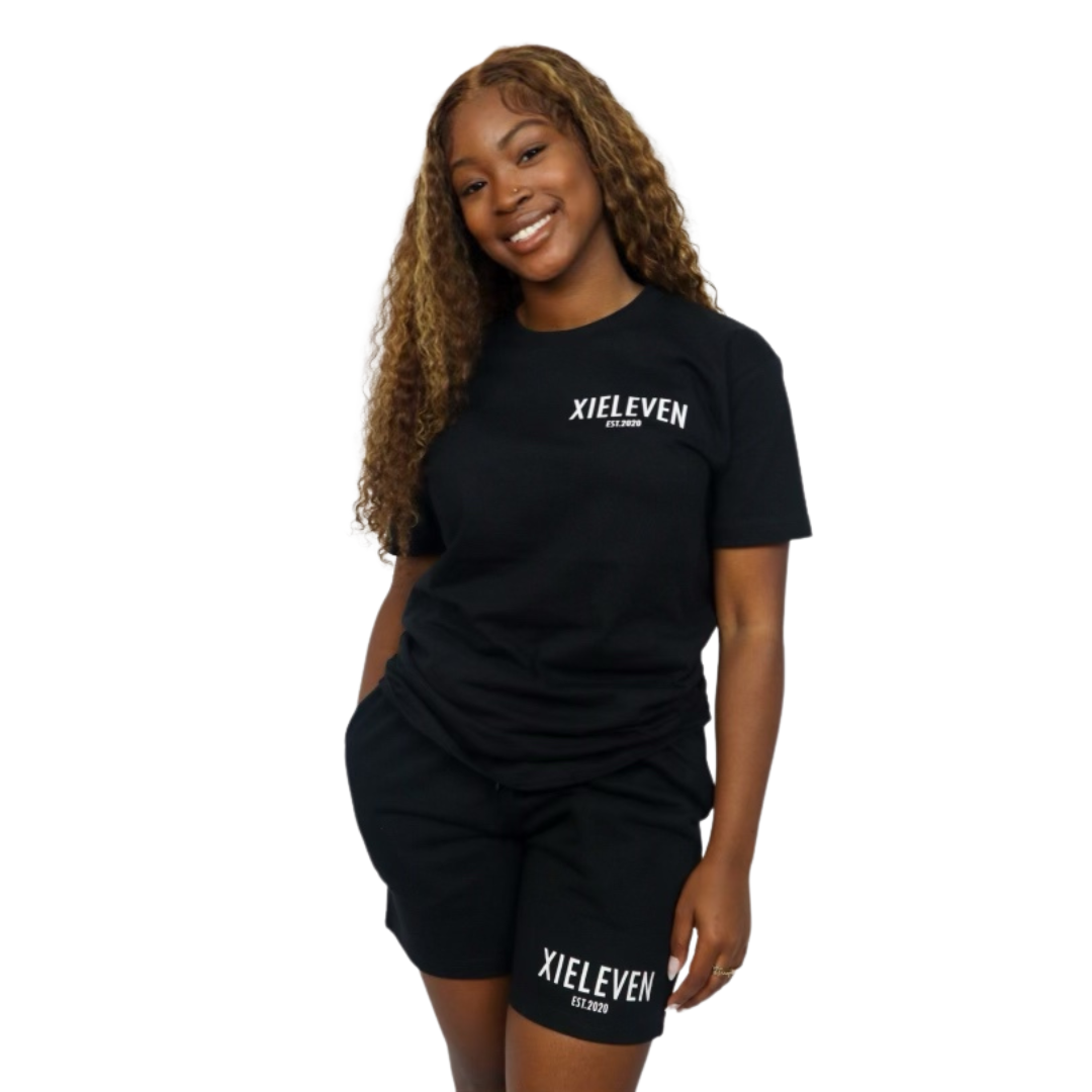 BLACK “BRANDED” UNISEX SHORTS - XIELEVEN INC