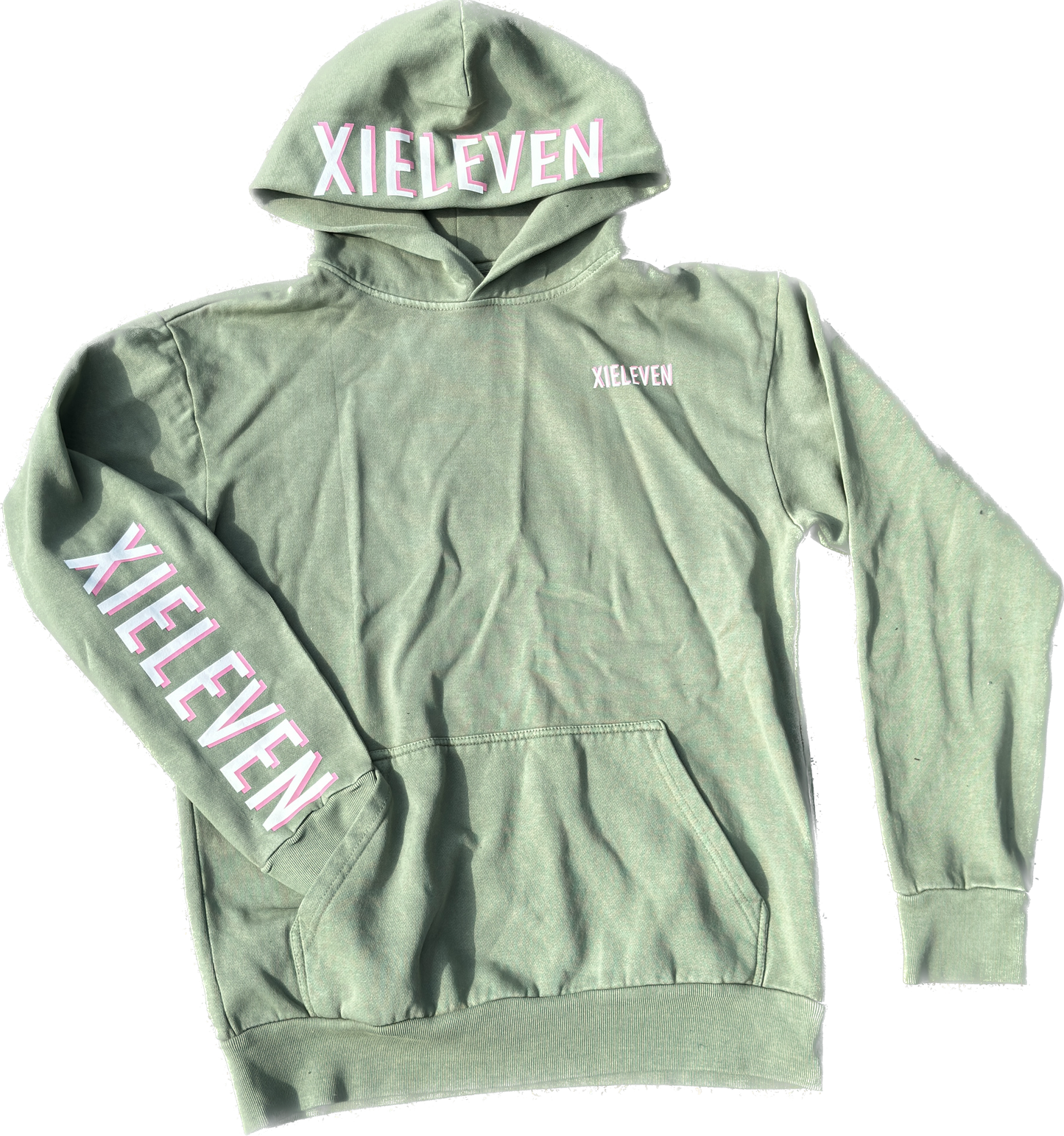 Olive green & pink “LIGHTWEIGHT” pullover - XIELEVEN INC