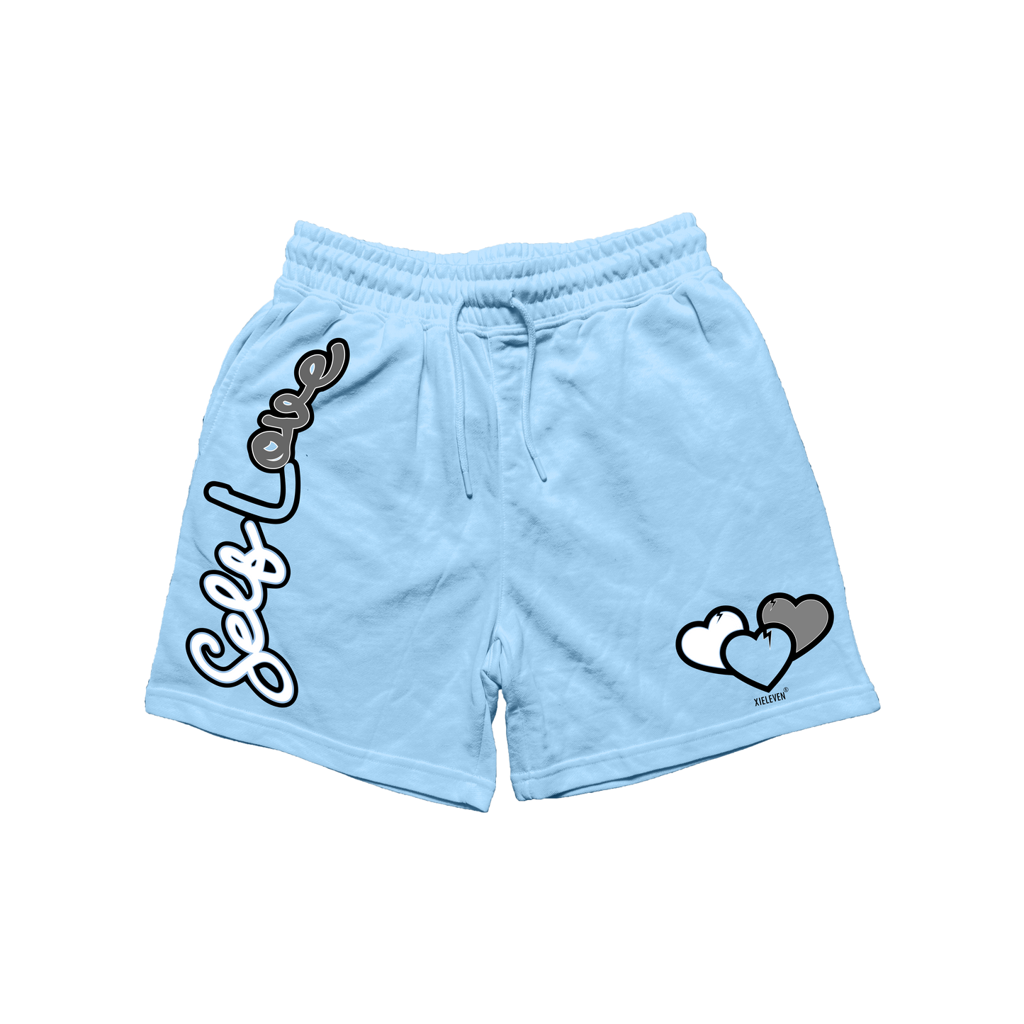 BABY BLUE & WHITE “SELF LOVE” SHORTS - XIELEVEN INC