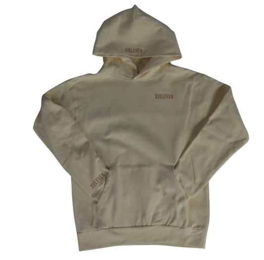 Cream & tan “HEAVY” HOODIE - XIELEVEN INC