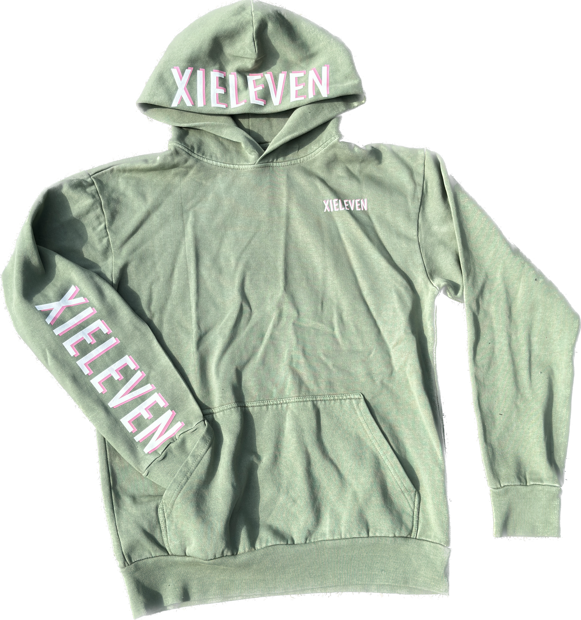 Olive green & pink “LIGHTWEIGHT” pullover - XIELEVEN INC